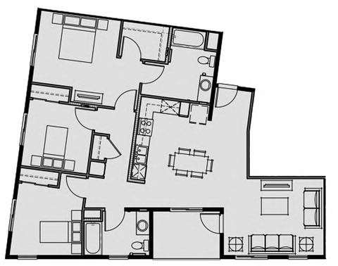Unit 3.3 3 Bed 2 Bath 1291 sq ft